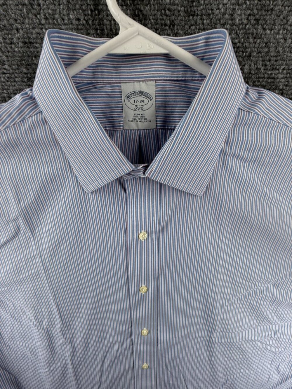 Brooks Brothers Striped 17 34 Slim Non-Iron All Cotton Blue Long Sleeve Shirt